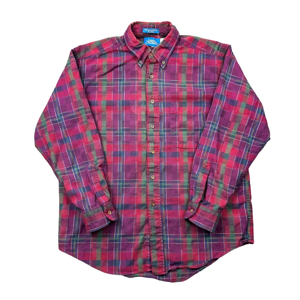 Vtg Pendleton Country Traditional Shirt Men Large Red Plaid Wool Blend Button Up